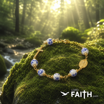 Blue Ceramic Miraculous Medal Rosary Bracelet