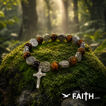 Saint Benedict Tiger Eye Rosary Bracelet